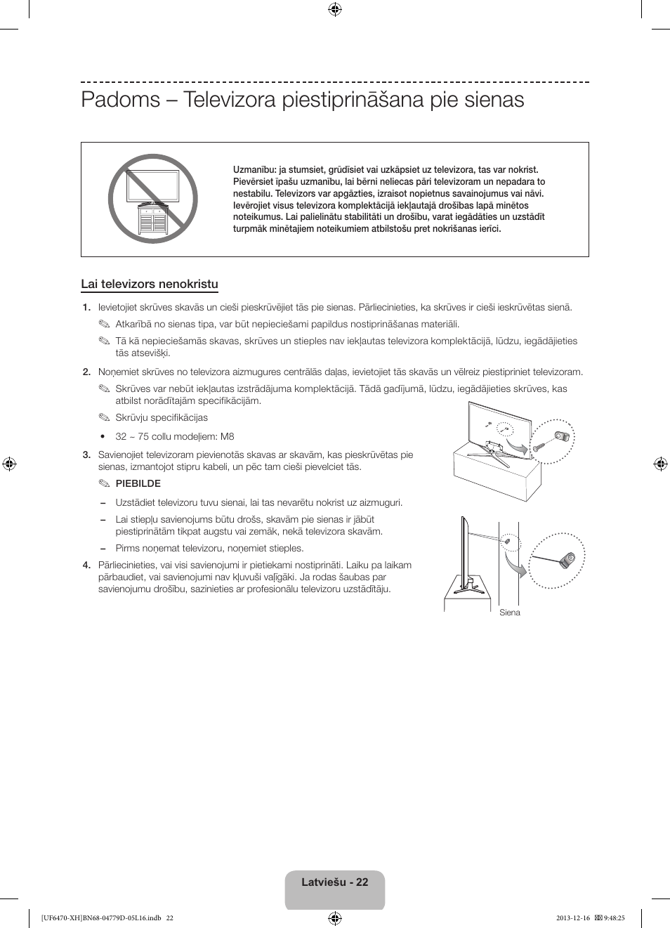 Padoms – televizora piestiprināšana pie sienas | Samsung UE50F6670SS User Manual | Page 334 / 385