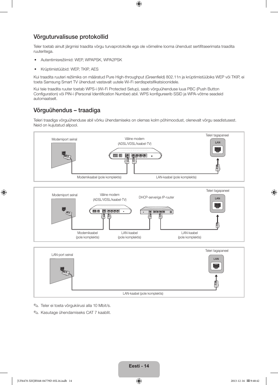 Võrguturvalisuse protokollid, Võrguühendus – traadiga | Samsung UE50F6670SS User Manual | Page 374 / 385