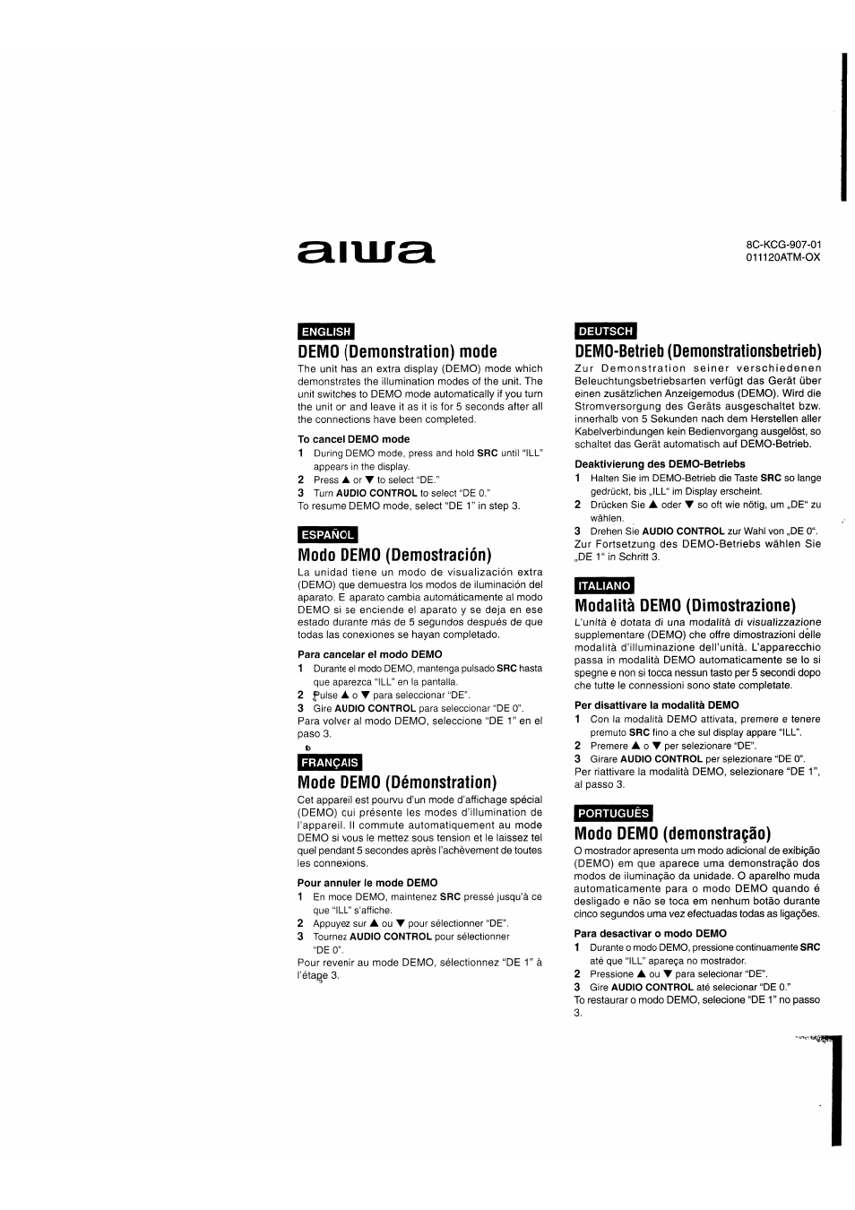 Demo mode | Aiwa CDC-X527M User Manual | Page 13 / 17