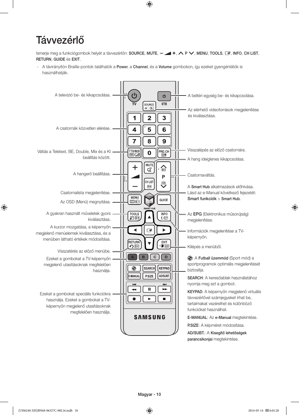 Távvezérlő | Samsung UE60H6270SS User Manual | Page 30 / 321