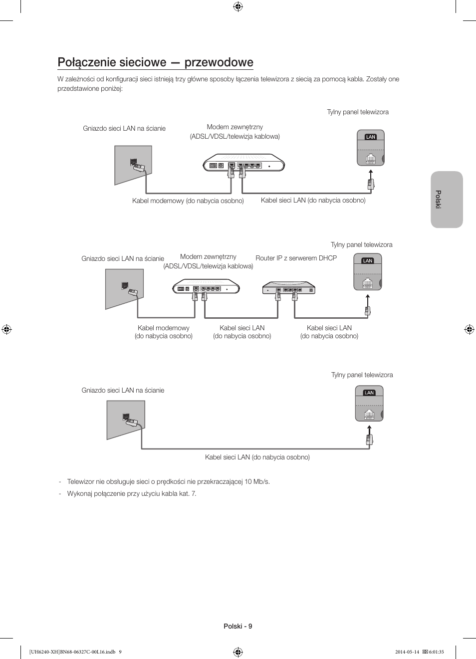 Połączenie sieciowe — przewodowe | Samsung UE60H6270SS User Manual | Page 49 / 321