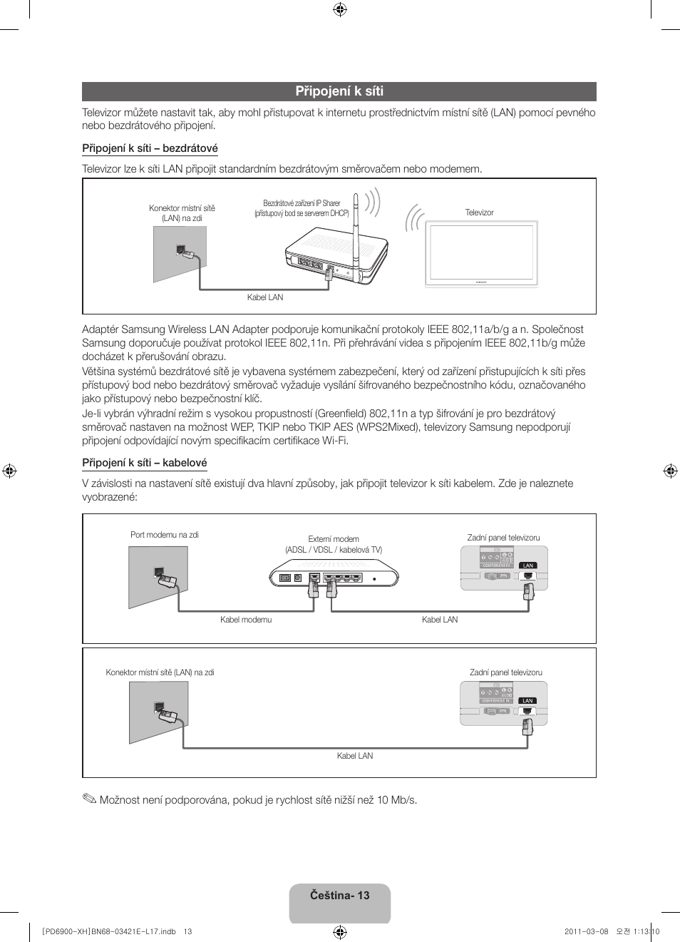 Připojení k síti | Samsung PS51D6900DS User Manual | Page 123 / 310