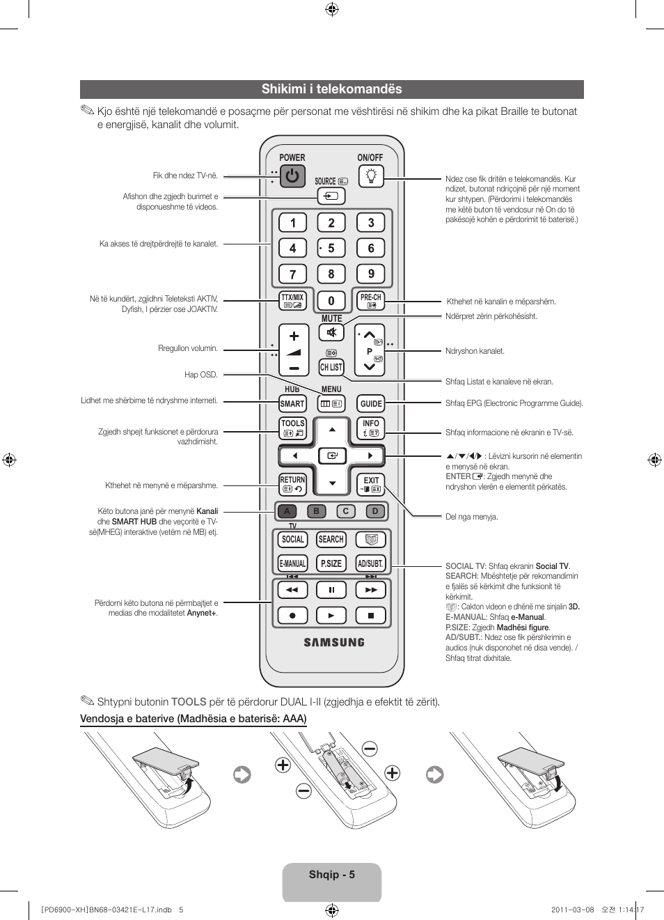 Shikimi i telekomandës | Samsung PS51D6900DS User Manual | Page 187 / 310