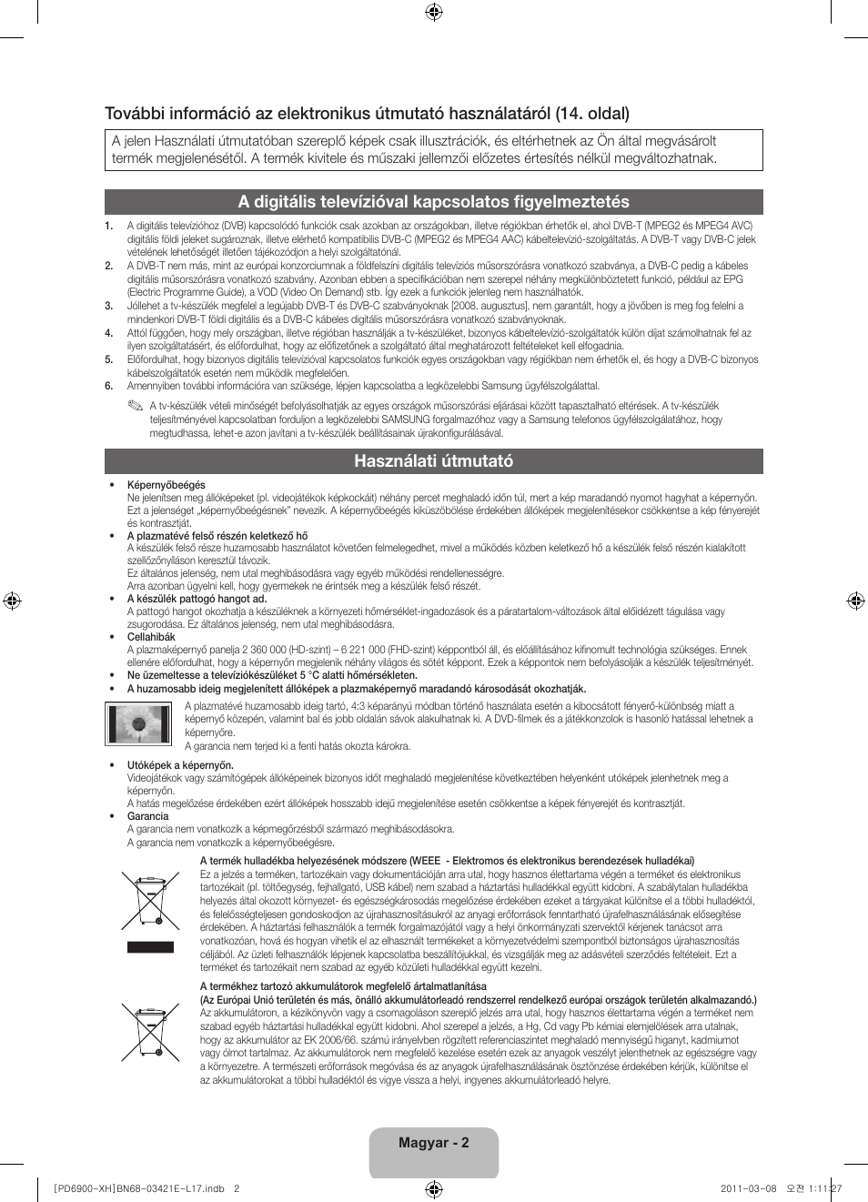 Használati útmutató | Samsung PS51D6900DS User Manual | Page 22 / 310