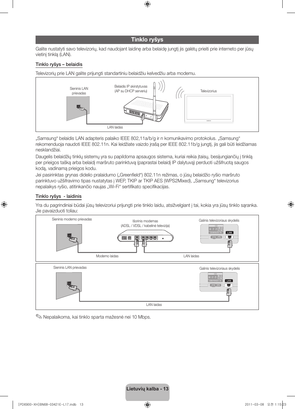 Tinklo ryšys | Samsung PS51D6900DS User Manual | Page 249 / 310
