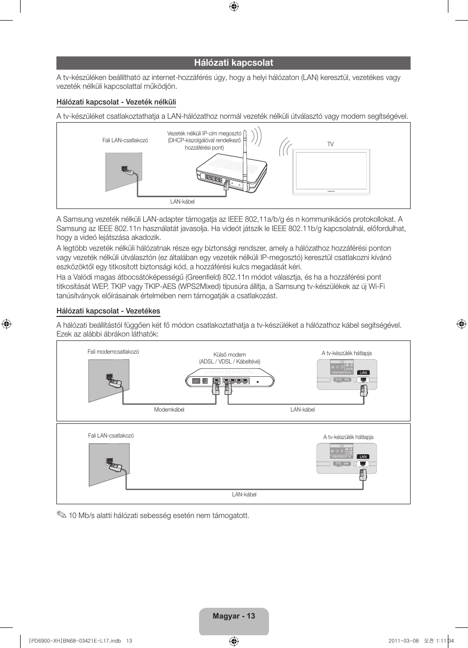 Hálózati kapcsolat | Samsung PS51D6900DS User Manual | Page 33 / 310