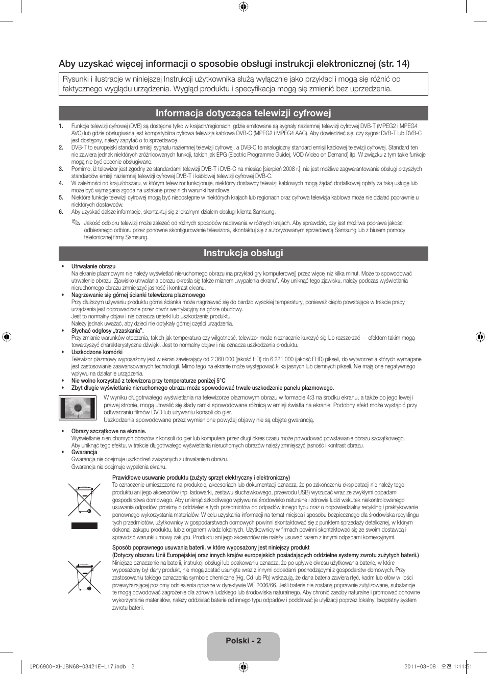 Informacja dotycząca telewizji cyfrowej, Instrukcja obsługi | Samsung PS51D6900DS User Manual | Page 40 / 310