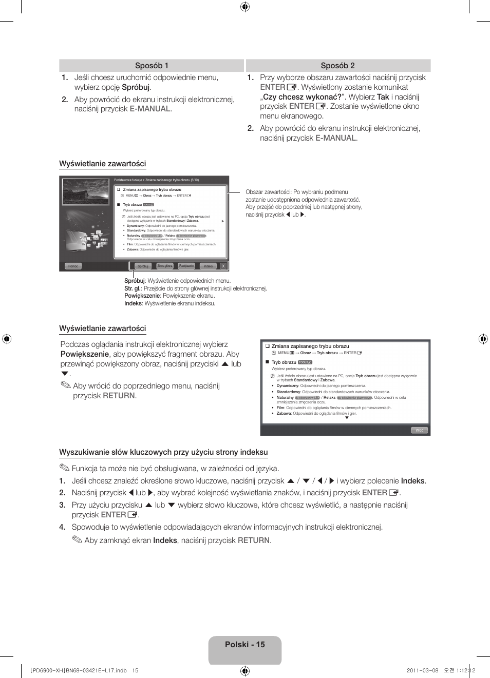Aby zamknąć ekran indeks, naciśnij przycisk return | Samsung PS51D6900DS User Manual | Page 53 / 310
