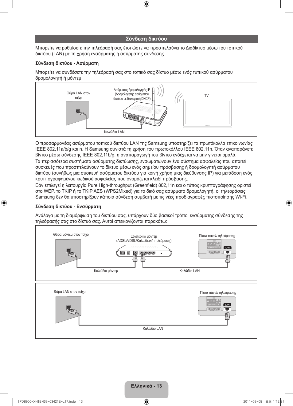 Σύνδεση δικτύου | Samsung PS51D6900DS User Manual | Page 69 / 310