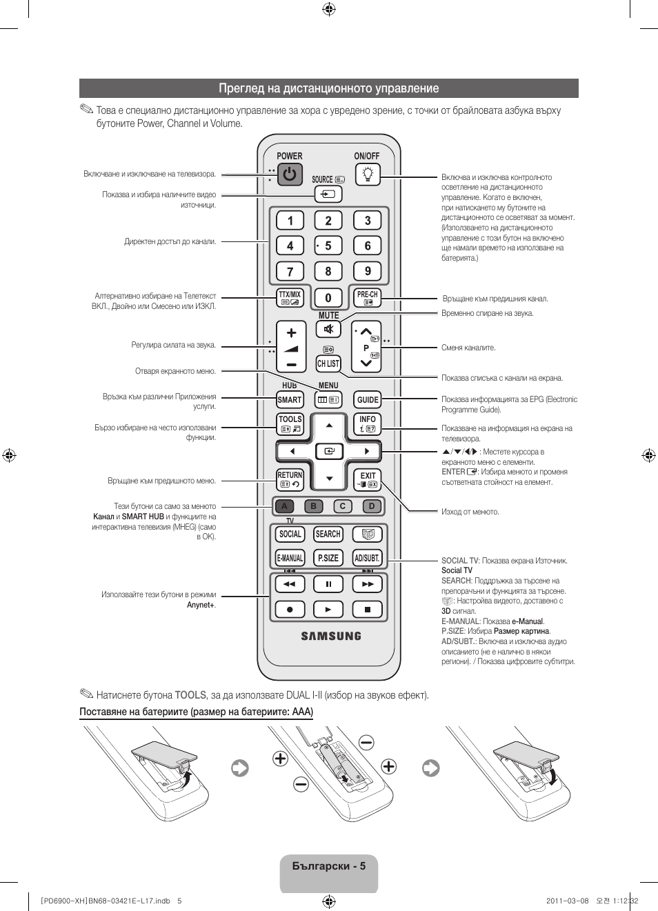Преглед на дистанционното управление | Samsung PS51D6900DS User Manual | Page 79 / 310