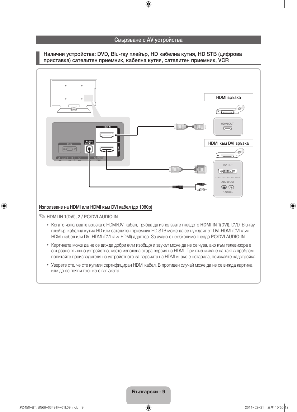 Свързване с av устройства | Samsung PS43D450A2W User Manual | Page 153 / 164