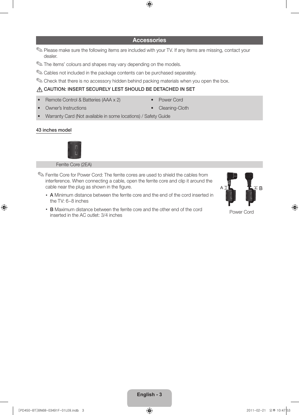 Samsung PS43D450A2W User Manual | Page 3 / 164