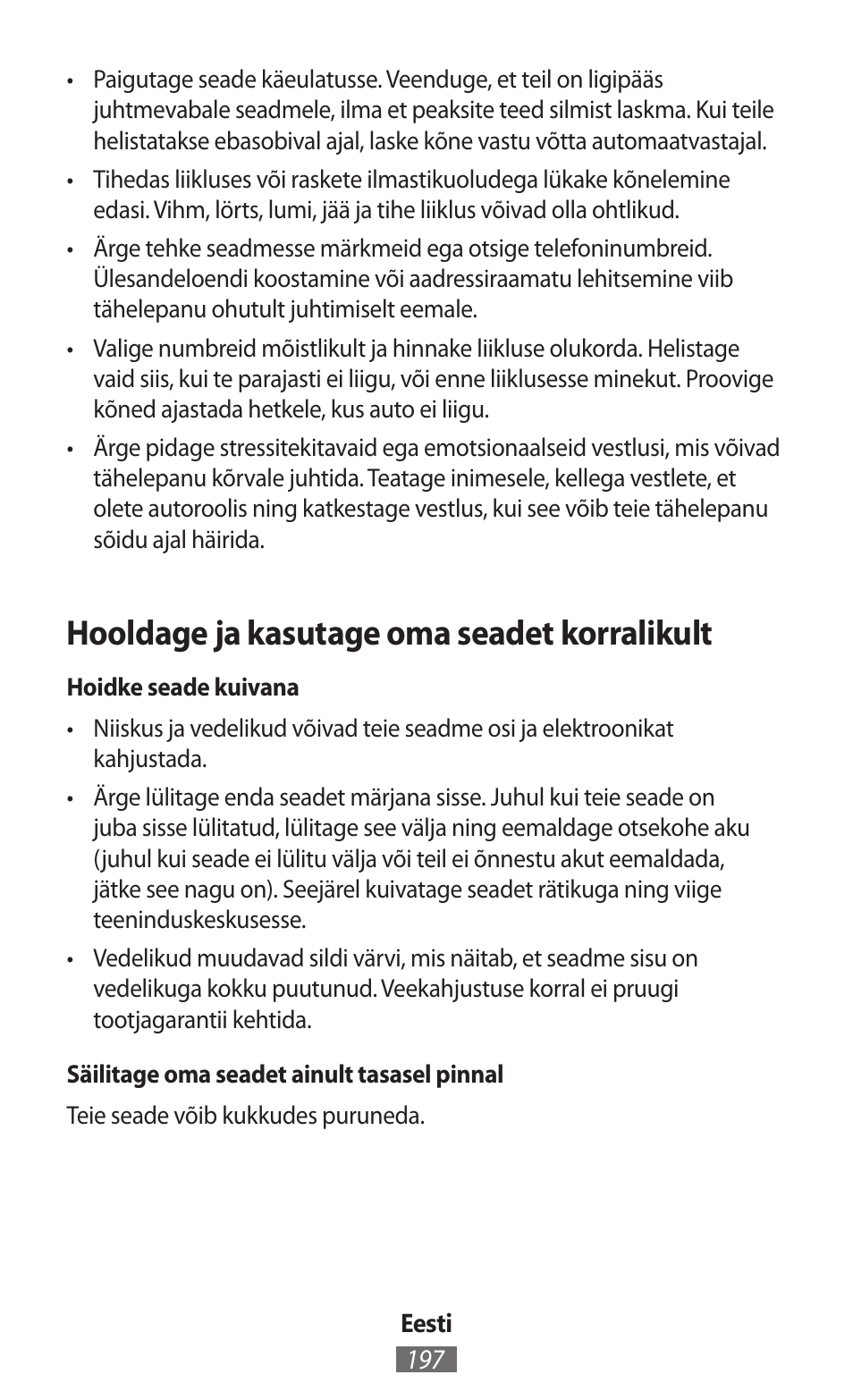 Hooldage ja kasutage oma seadet korralikult | Samsung SM-P905 User Manual | Page 198 / 718