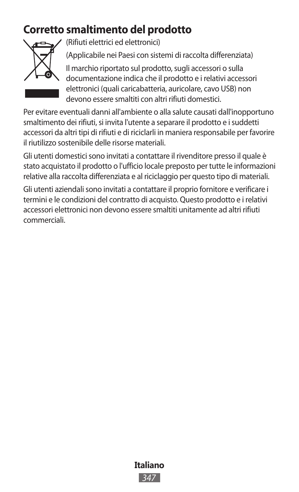 Corretto smaltimento del prodotto | Samsung SM-P905 User Manual | Page 348 / 718