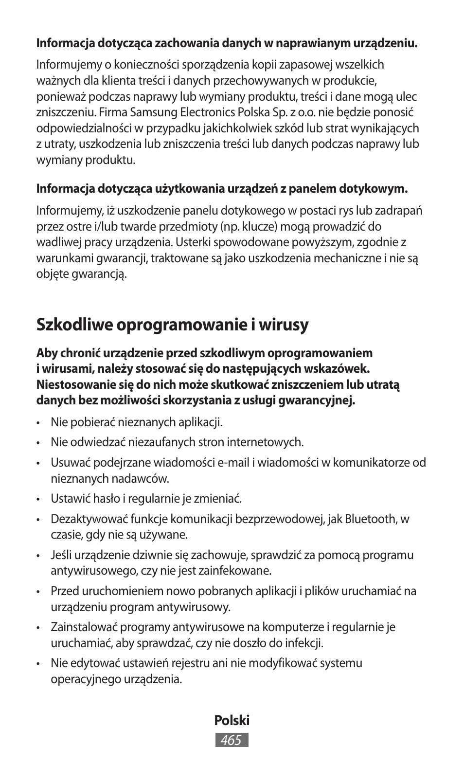 Szkodliwe oprogramowanie i wirusy | Samsung SM-P905 User Manual | Page 466 / 718