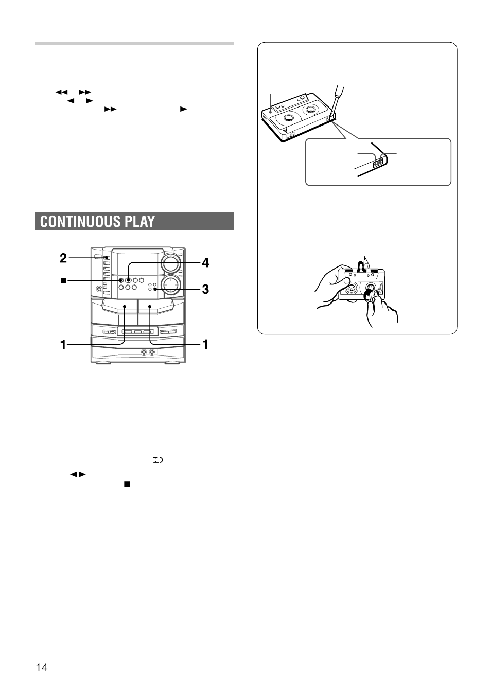 Continuous play, Music sensor | Aiwa NSX-DS8 User Manual | Page 14 / 101