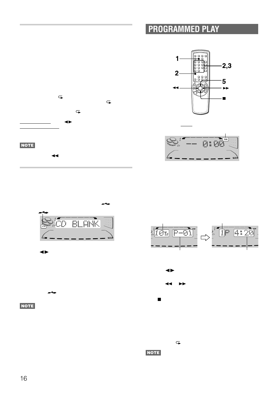 Programmed play, Random/repeat play, Blank skip play | Aiwa NSX-DS8 User Manual | Page 16 / 101