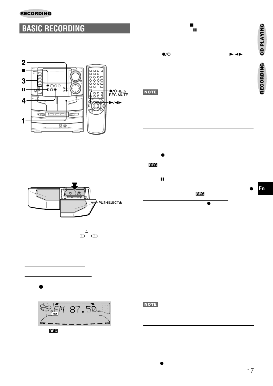 Basic recording, Inserting blank spaces | Aiwa NSX-DS8 User Manual | Page 17 / 101