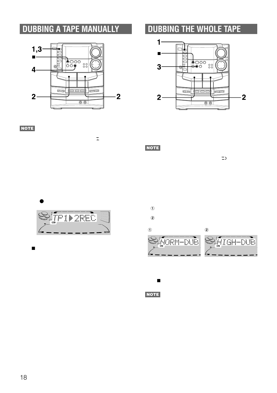 Dubbing a tape manually, Dubbing the whole tape | Aiwa NSX-DS8 User Manual | Page 18 / 101