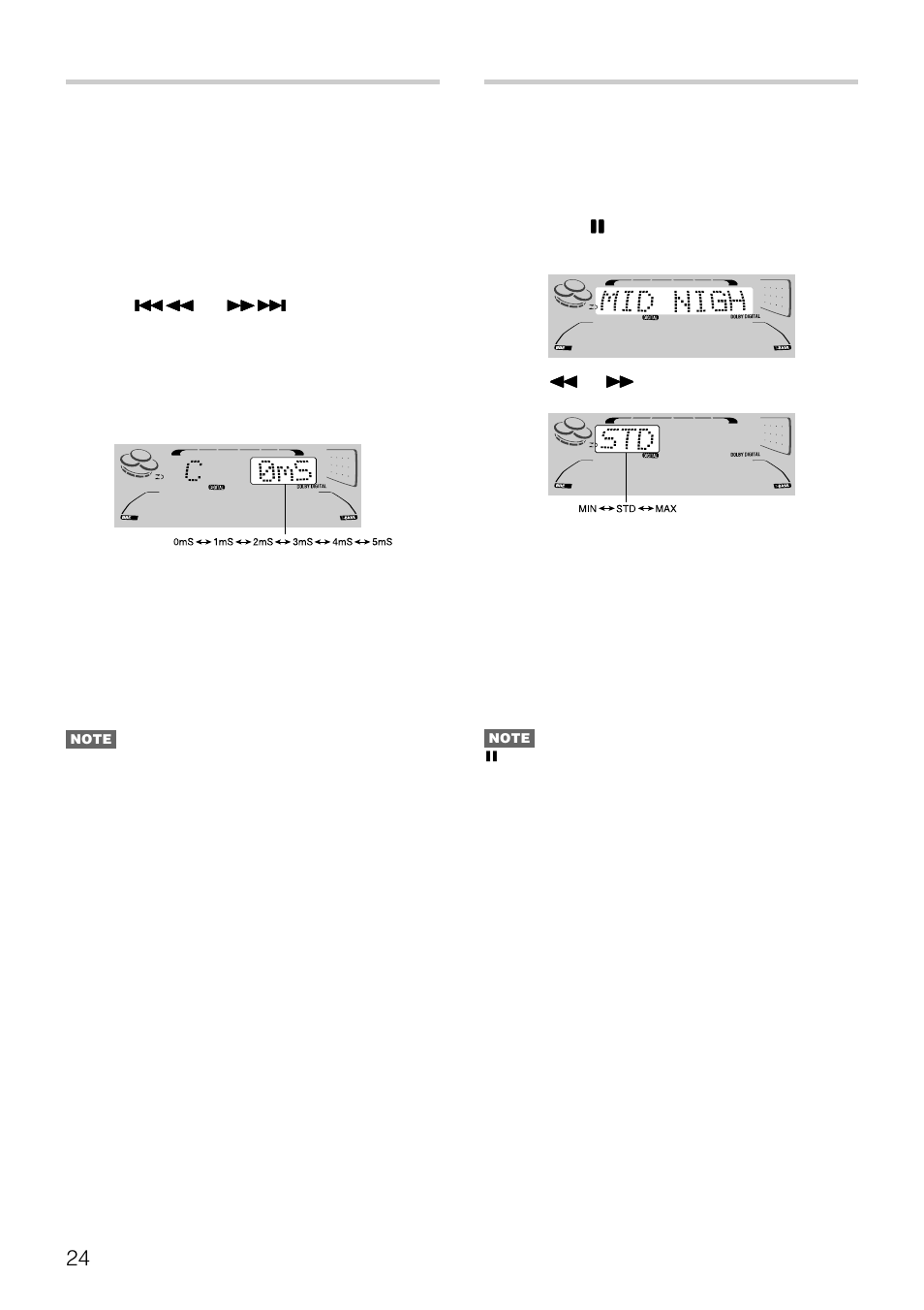 Adjusting delay time, Adjusting dynamic range | Aiwa NSX-DS8 User Manual | Page 24 / 101