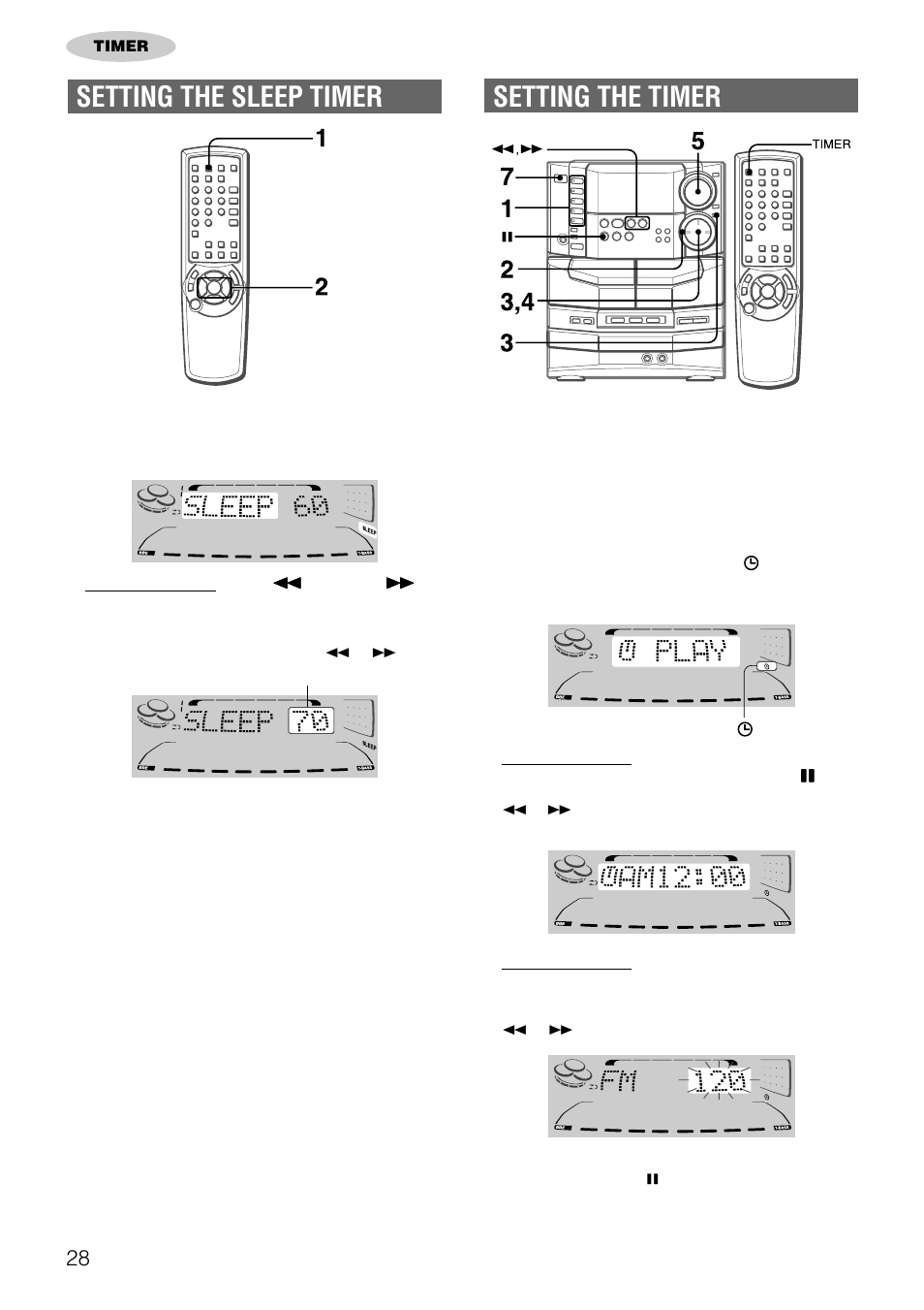 Setting the sleep timer, Setting the timer | Aiwa NSX-DS8 User Manual | Page 28 / 101