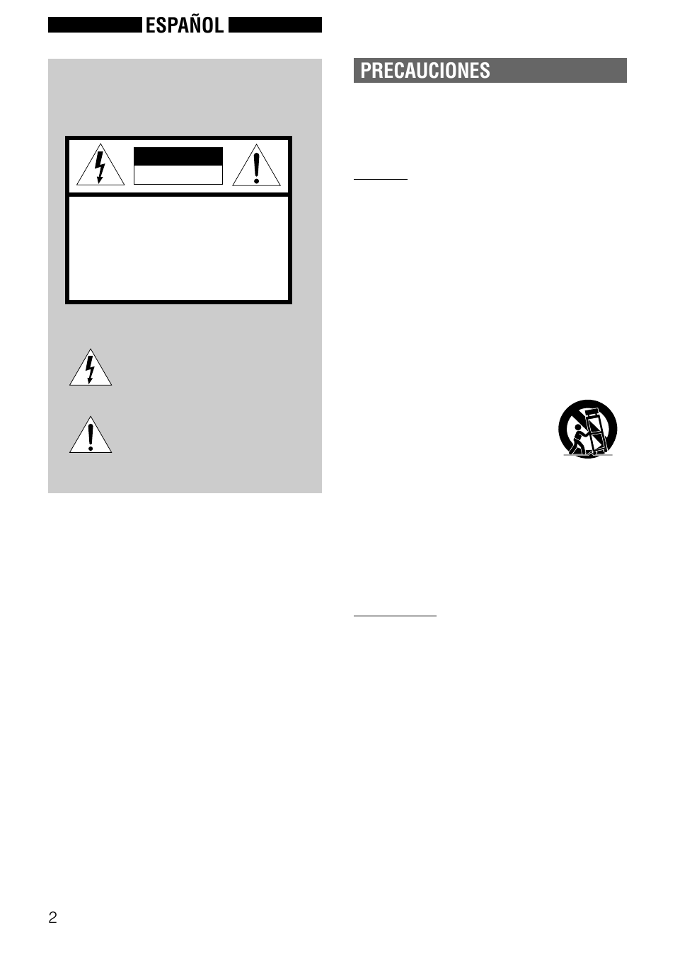 Nsx-ds8 u (s), Precauciones, Español | Advertencia | Aiwa NSX-DS8 User Manual | Page 36 / 101