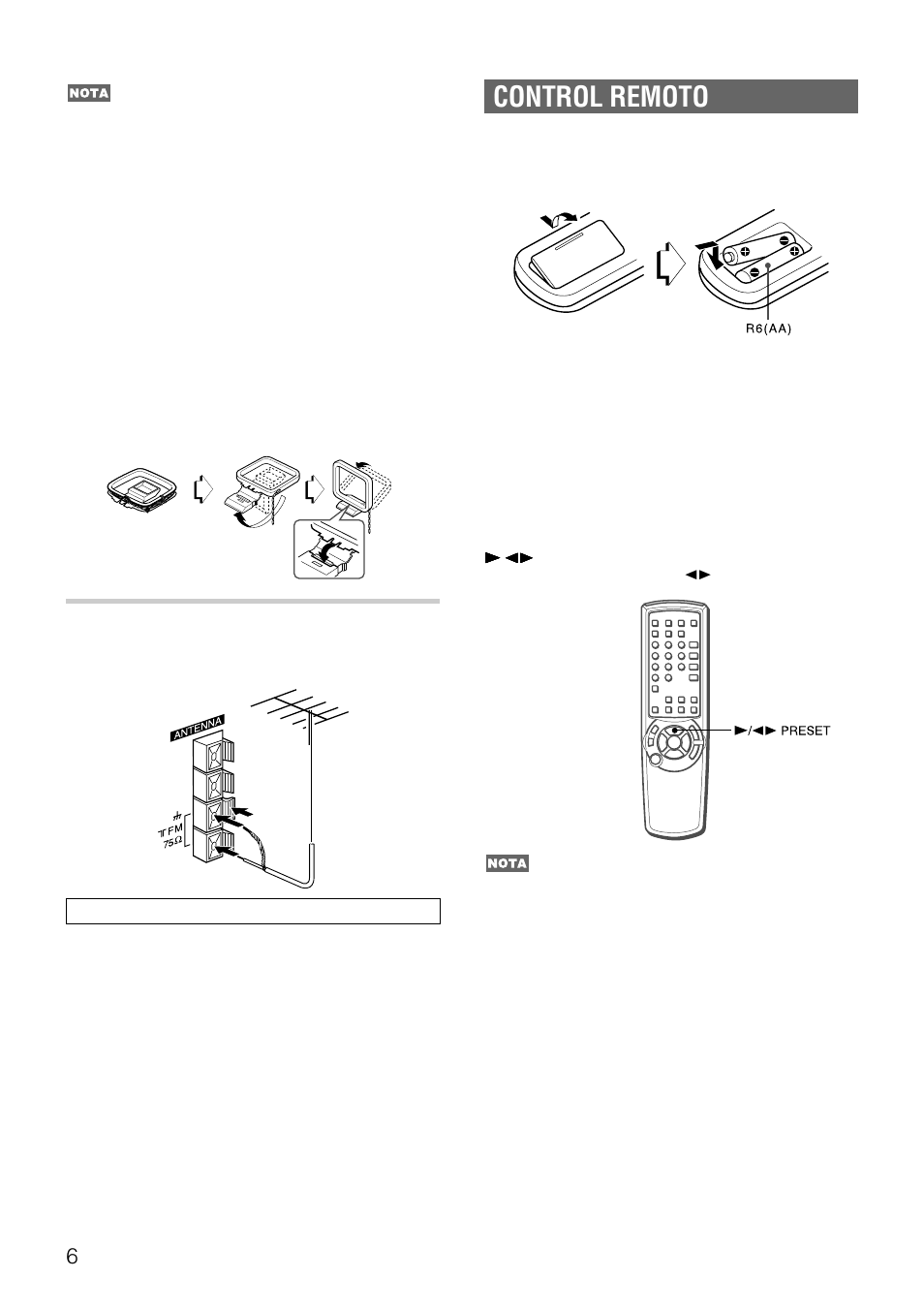 Control remoto, Conexion de una antena exterior | Aiwa NSX-DS8 User Manual | Page 40 / 101