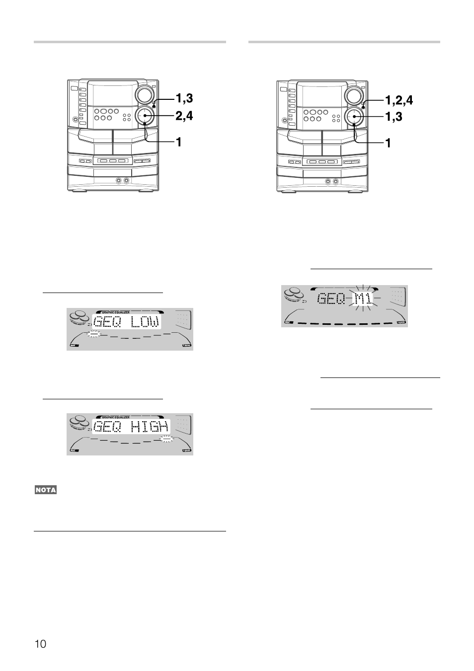 Almacenamiento de curvas de ecualizacion nuevas, Ajuste manual de una curva de ecualizacion nueva | Aiwa NSX-DS8 User Manual | Page 44 / 101