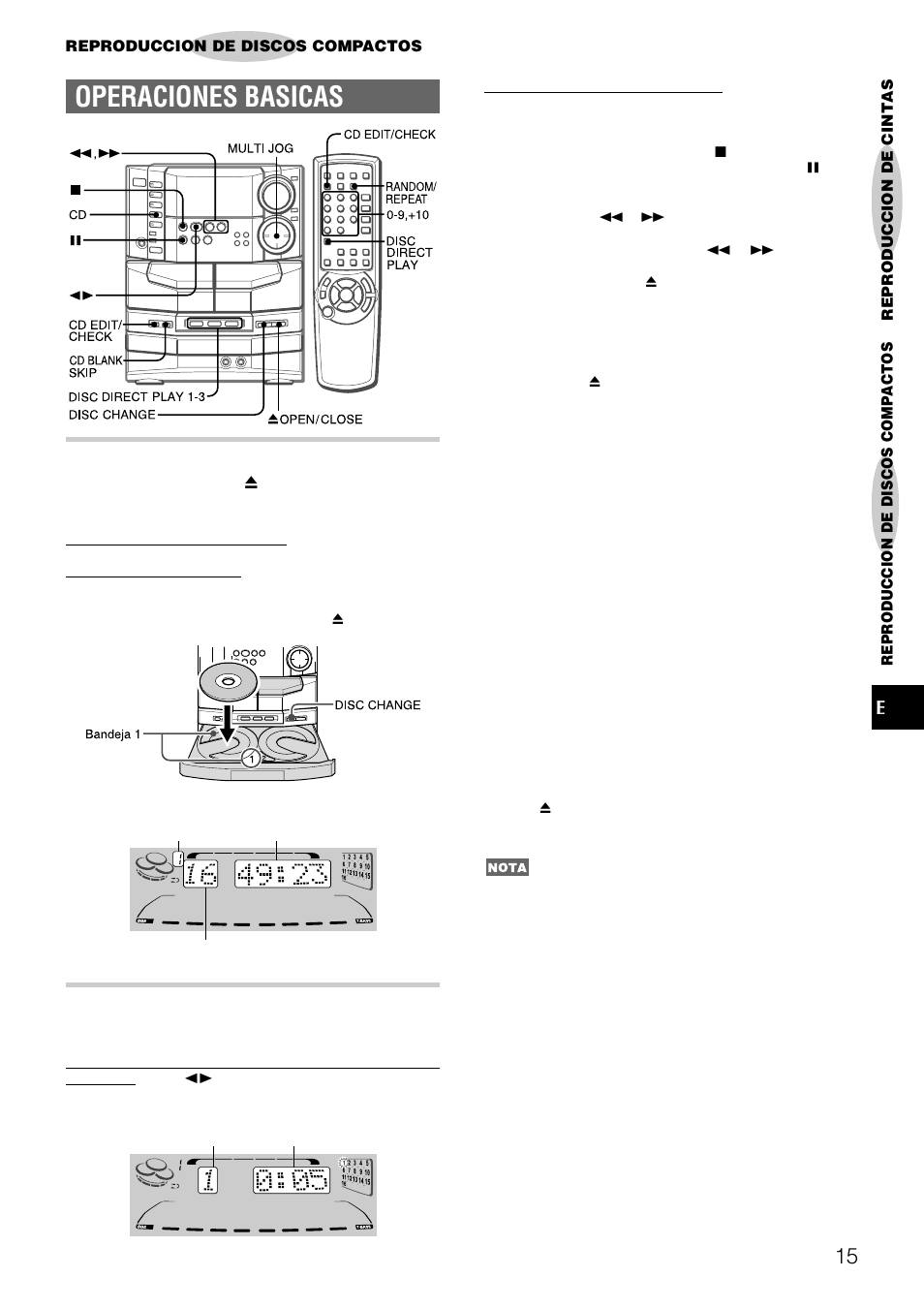 Operaciones basicas, Introduccion de discos, Reproduccion de discos | Aiwa NSX-DS8 User Manual | Page 49 / 101