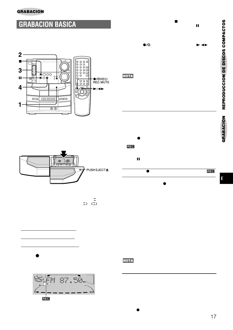 Grabacion basica, Insercion de espacios sin grabar | Aiwa NSX-DS8 User Manual | Page 51 / 101