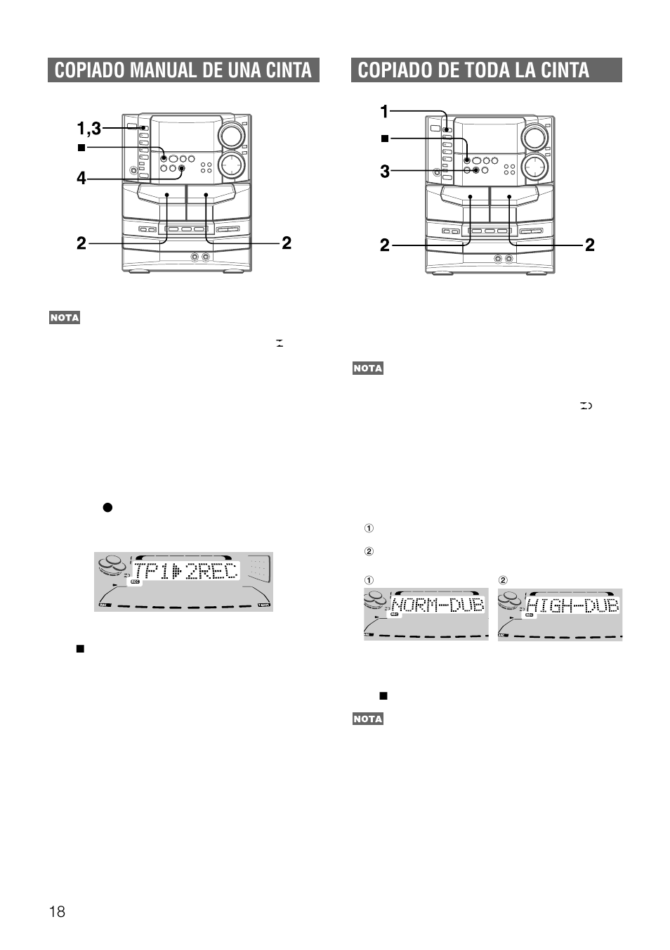 Copiado manual de una cinta, Copiado de toda la cinta | Aiwa NSX-DS8 User Manual | Page 52 / 101