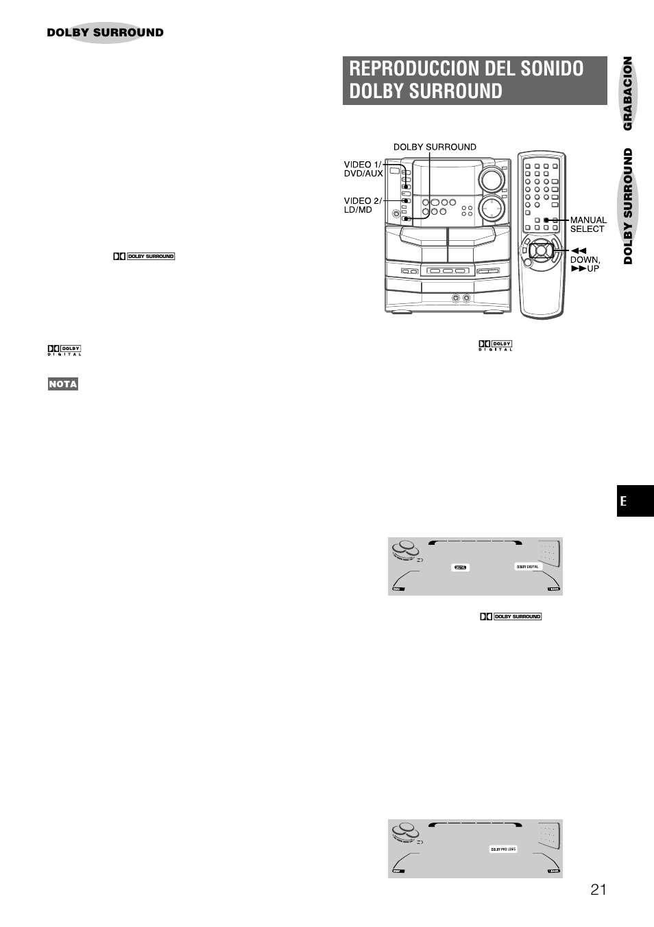 Reproduccion del sonido dolby surround | Aiwa NSX-DS8 User Manual | Page 55 / 101
