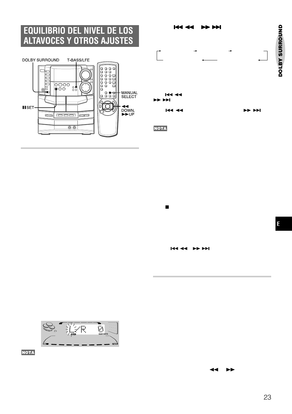 Ajuste del nivel del sonido de los altavoces, Ajuste del nivel del efecto de baja frecuencia | Aiwa NSX-DS8 User Manual | Page 57 / 101