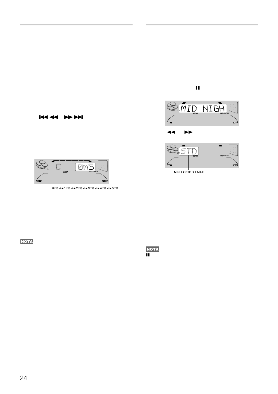 Ajuste del tiempo de retardo, Ajuste de la gama dinamica | Aiwa NSX-DS8 User Manual | Page 58 / 101