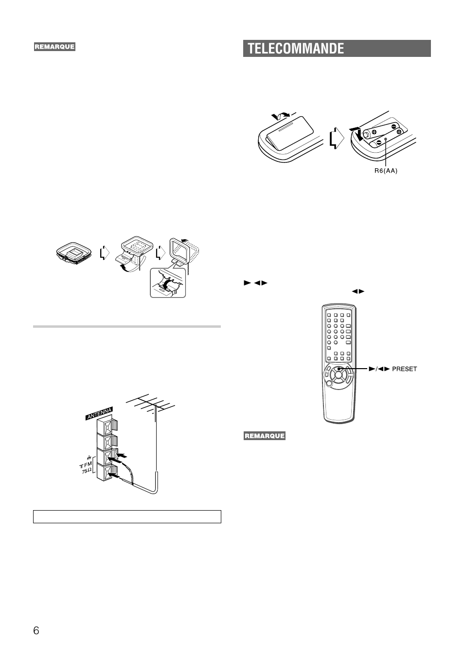 Telecommande, Connexion d’une antenne exterieure | Aiwa NSX-DS8 User Manual | Page 73 / 101