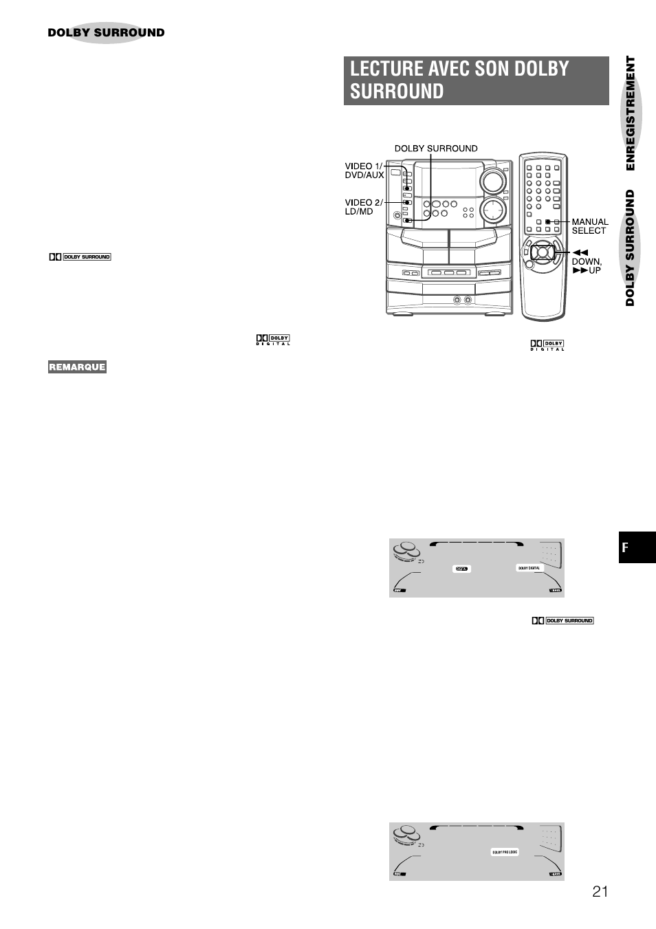 Lecture avec son dolby surround | Aiwa NSX-DS8 User Manual | Page 88 / 101