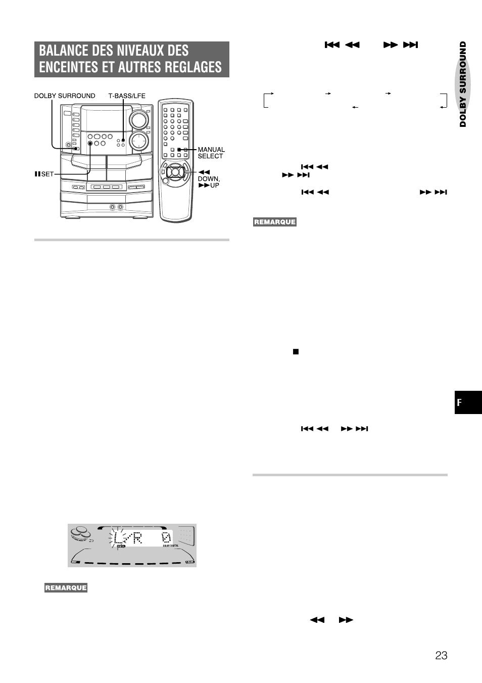 Reglage du niveau sonore des enceintes, Reglage du niveau d’effet aux basses frequences | Aiwa NSX-DS8 User Manual | Page 90 / 101