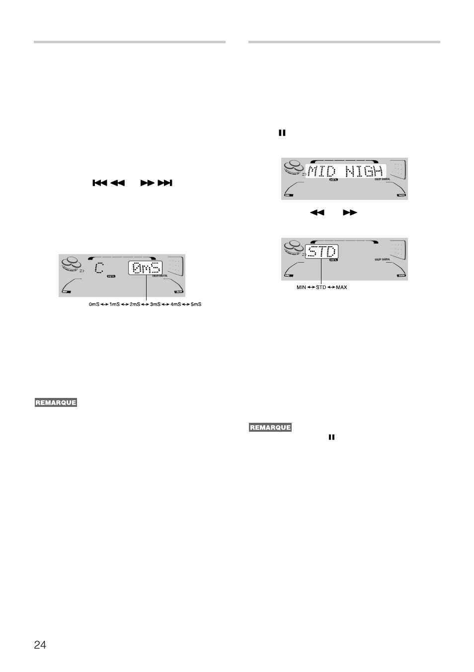 Reglage du temps de retard, Reglage de la gamme dynamique | Aiwa NSX-DS8 User Manual | Page 91 / 101