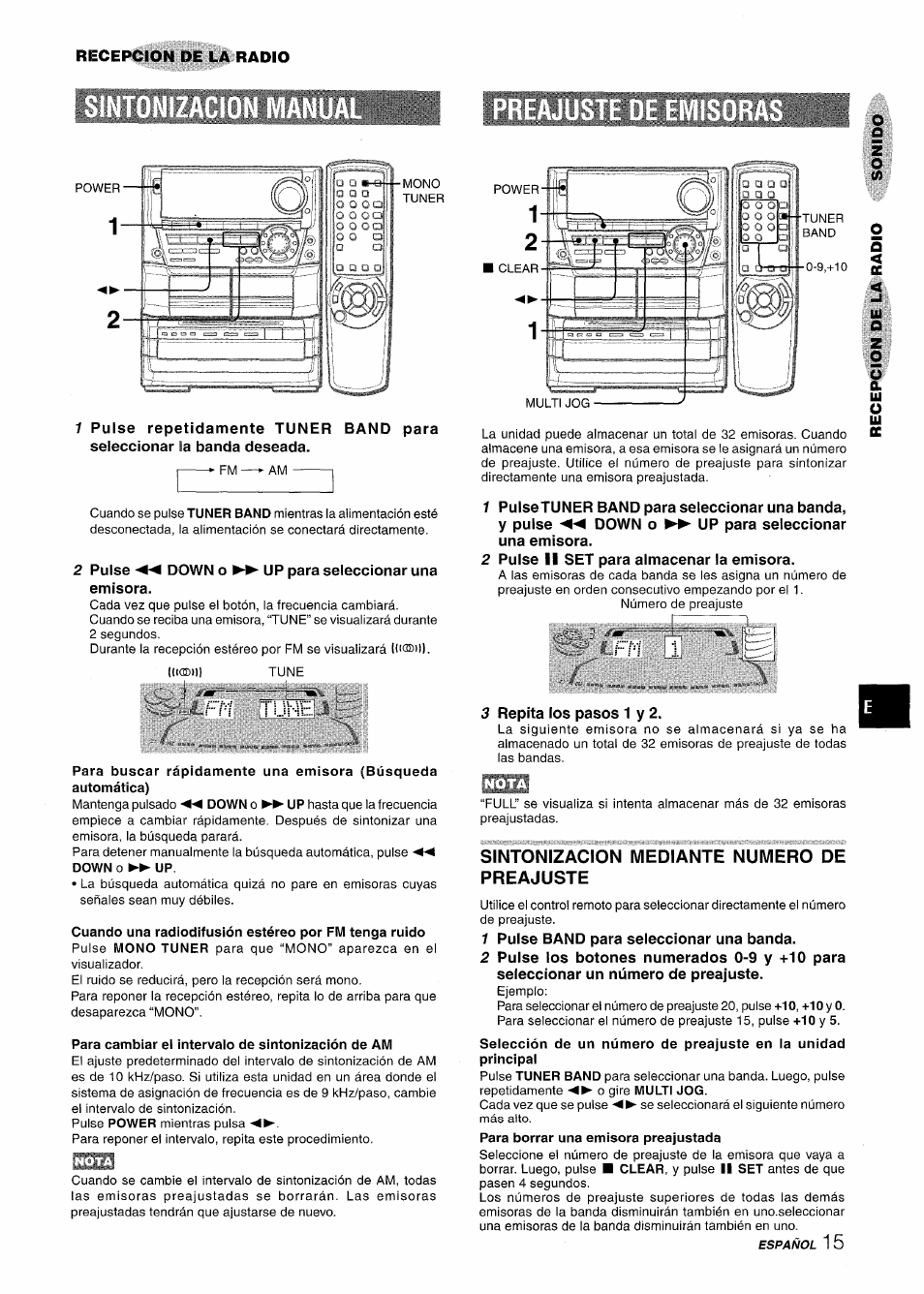 Para cambiar el intervalo de sintonización de am, Sintonizacion mediante numero de preajuste, Ti.jhe | Aiwa NSX-A999 User Manual | Page 45 / 92