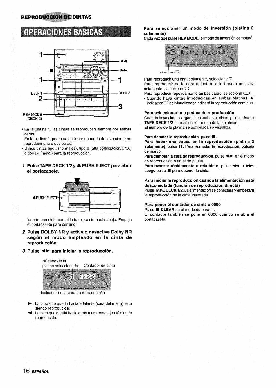 Operaciones basica, 3 pulse -o- para iniciar la reproducción, Para seleccionar una platina de reproducción | Para detener la reproducción, pulse | Aiwa NSX-A999 User Manual | Page 46 / 92