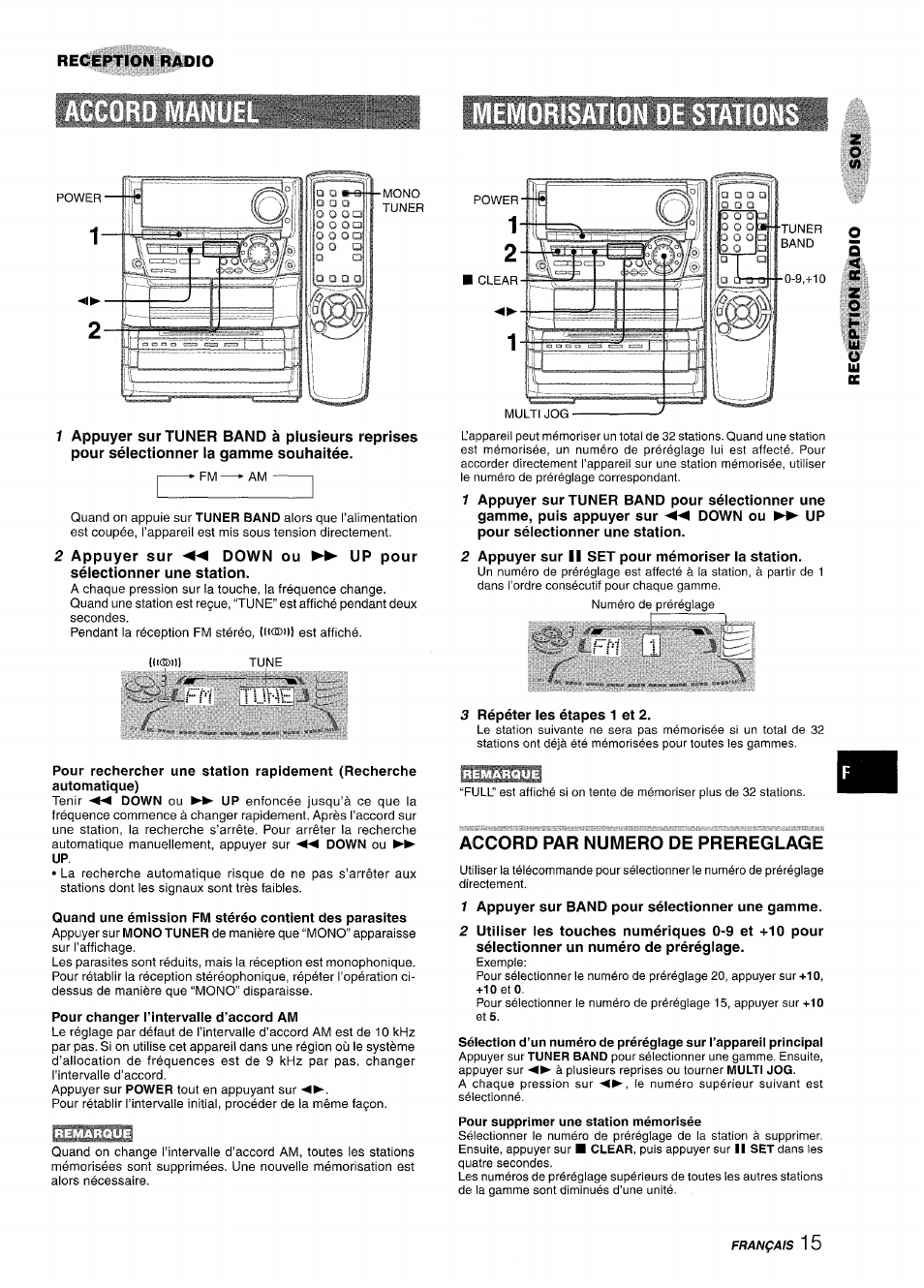 Pour changer l’intervaile d’accord am, Fm ;i, Accord par numero de prereglage | Reception radio | Aiwa NSX-A999 User Manual | Page 75 / 92