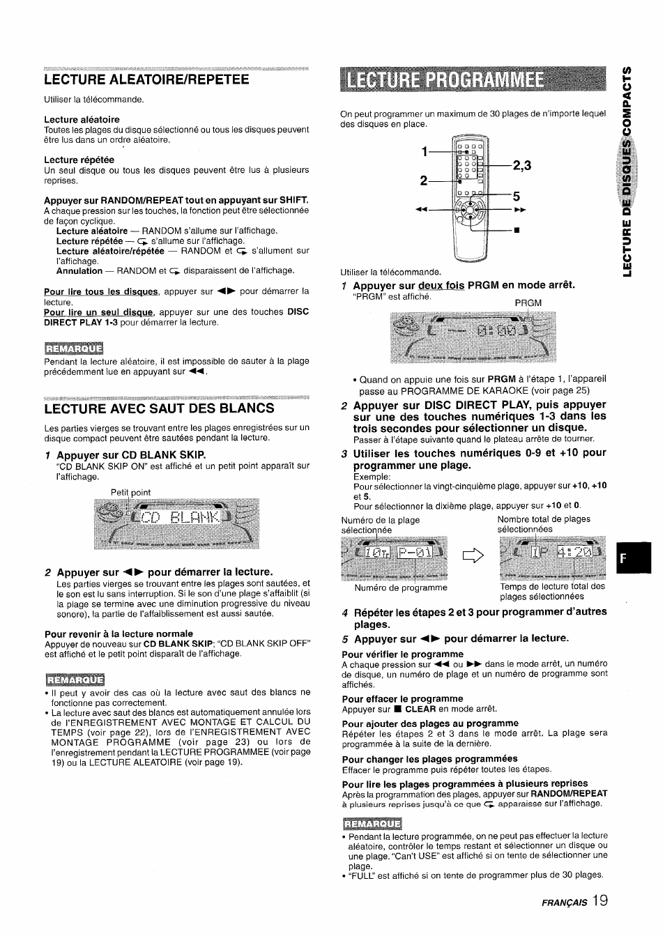 Lecture aleatoire/repetee, Lecture avec saut des blancs, 1 appuyer sur cd blank skip | 2 appuyer sur pour démarrer la lecture, Appuyer sur deux fois prgm en mode arrêt, 5 appuyer sur pour démarrer la lecture, U3h- p | Aiwa NSX-A999 User Manual | Page 79 / 92