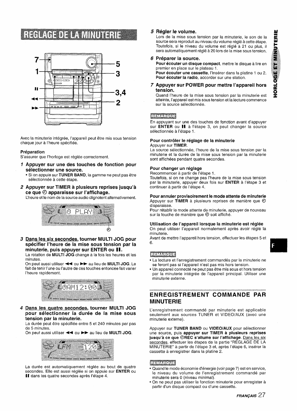 Préparation, Lenregistrement commande par minuterie, Pour contrôler le réglage de la minuterie | Pour changer un réglage | Aiwa NSX-A999 User Manual | Page 87 / 92