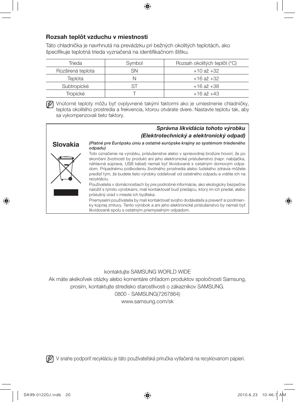 Slovakia | Samsung RL41WCSW User Manual | Page 100 / 100