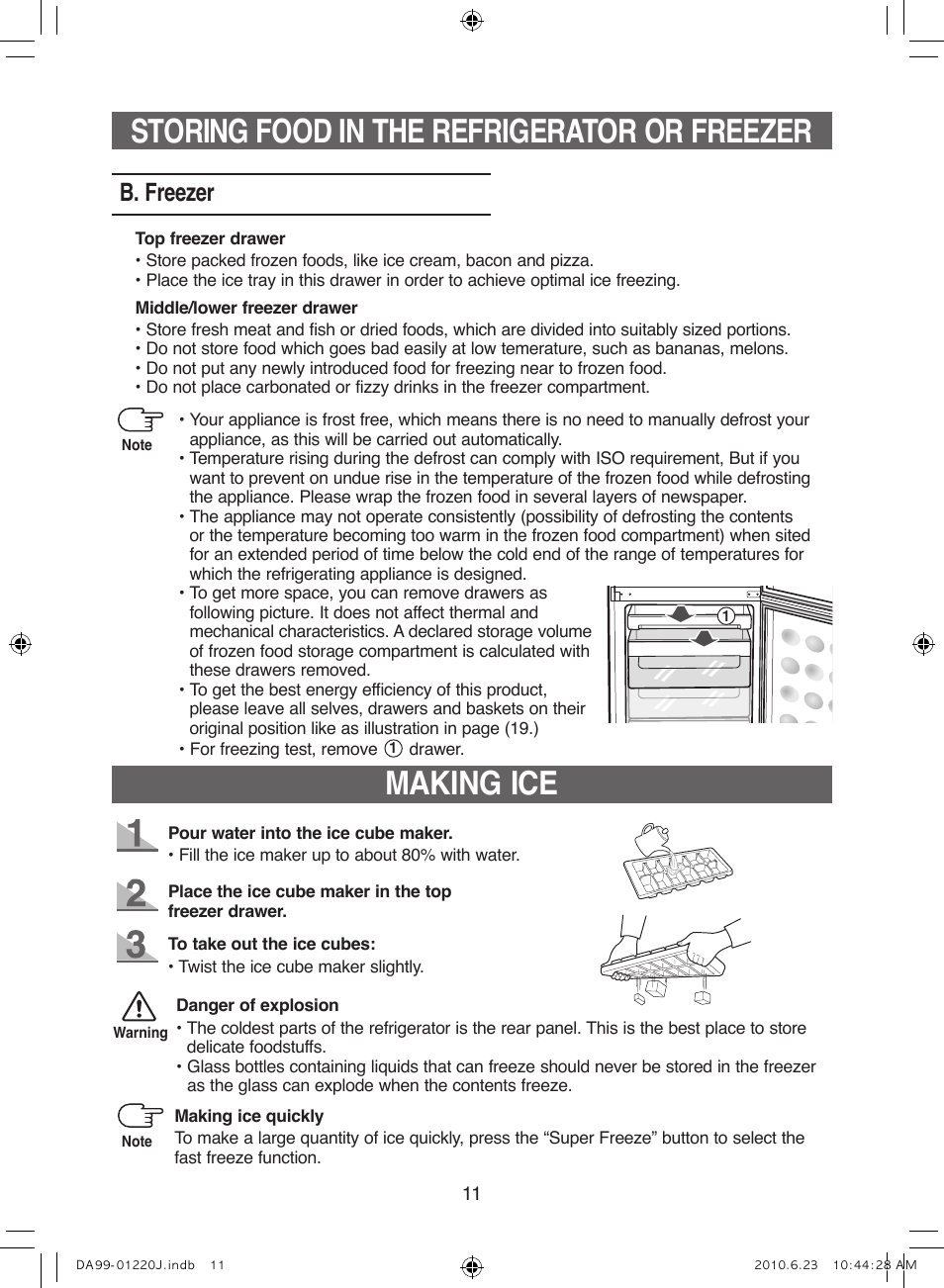 B. freezer | Samsung RL41WCSW User Manual | Page 11 / 100