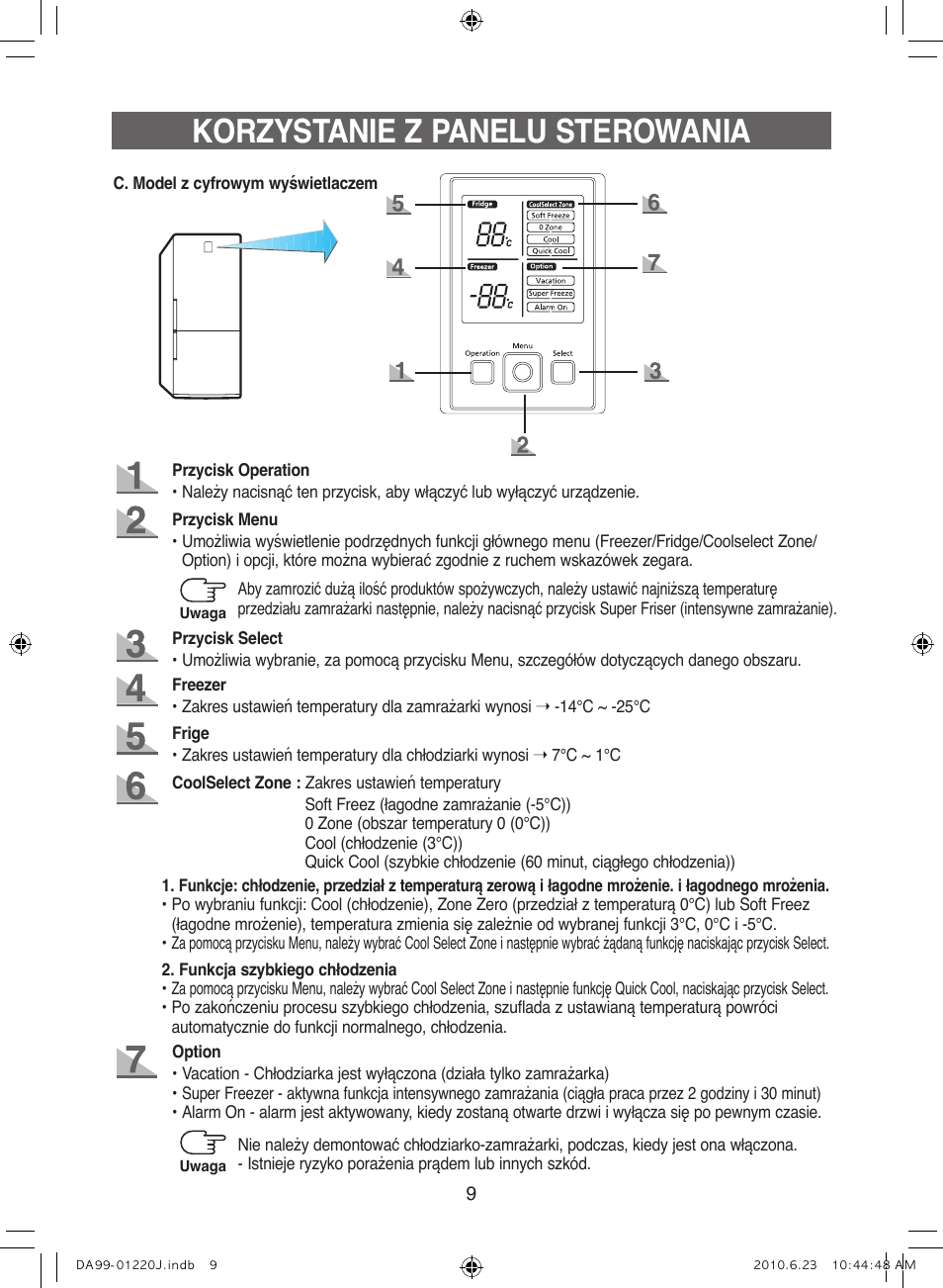 Korzystanie z panelu sterowania | Samsung RL41WCSW User Manual | Page 29 / 100