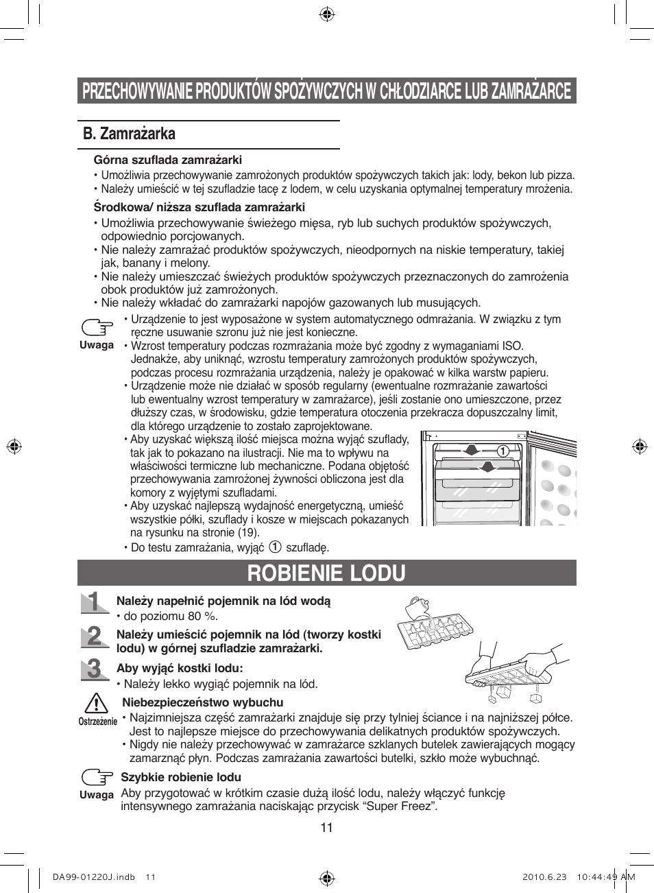 Robienie lodu, B. zamrażarka | Samsung RL41WCSW User Manual | Page 31 / 100