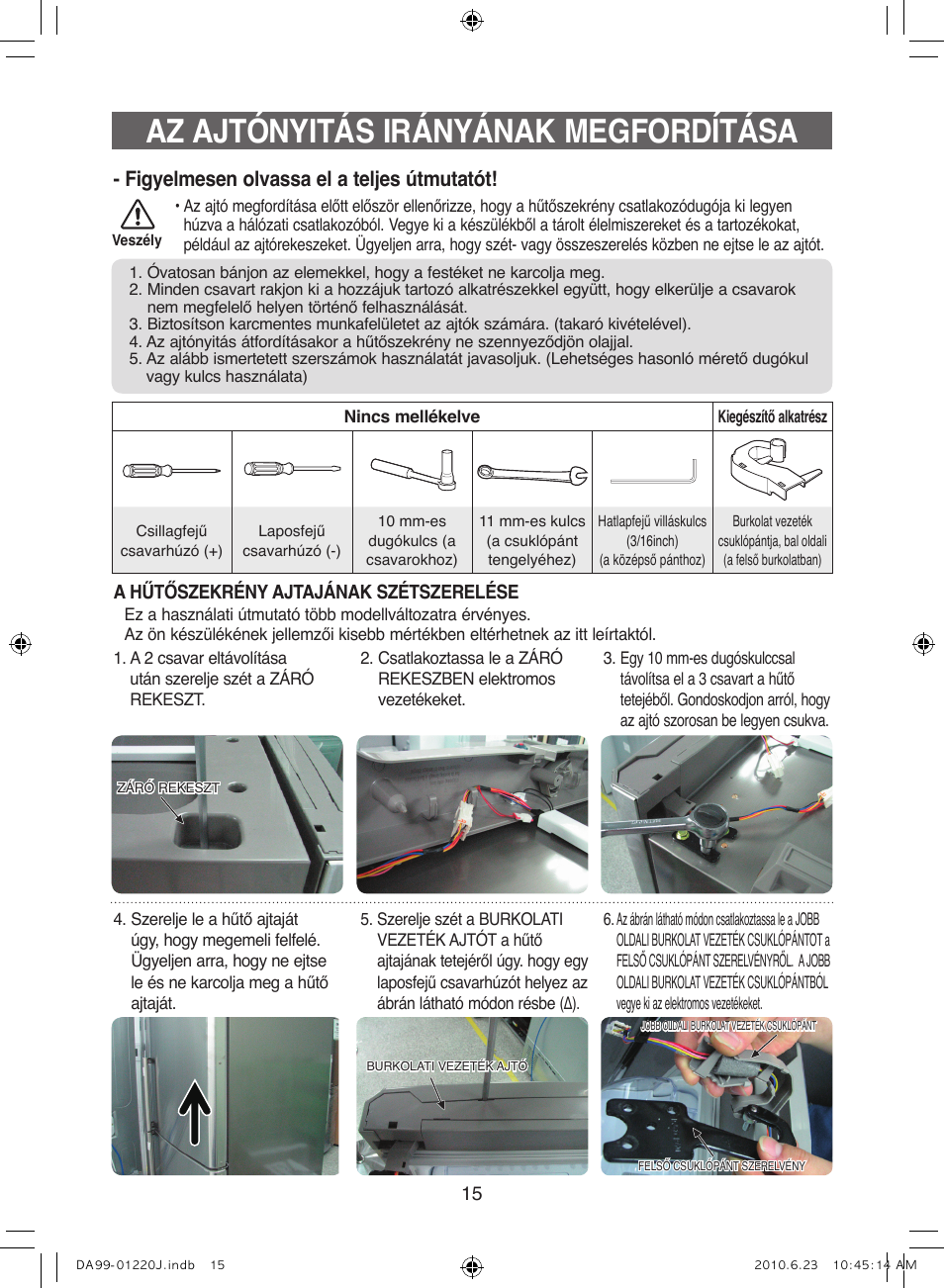 Az ajtónyitás irányának megfordítása, Figyelmesen olvassa el a teljes útmutatót | Samsung RL41WCSW User Manual | Page 55 / 100