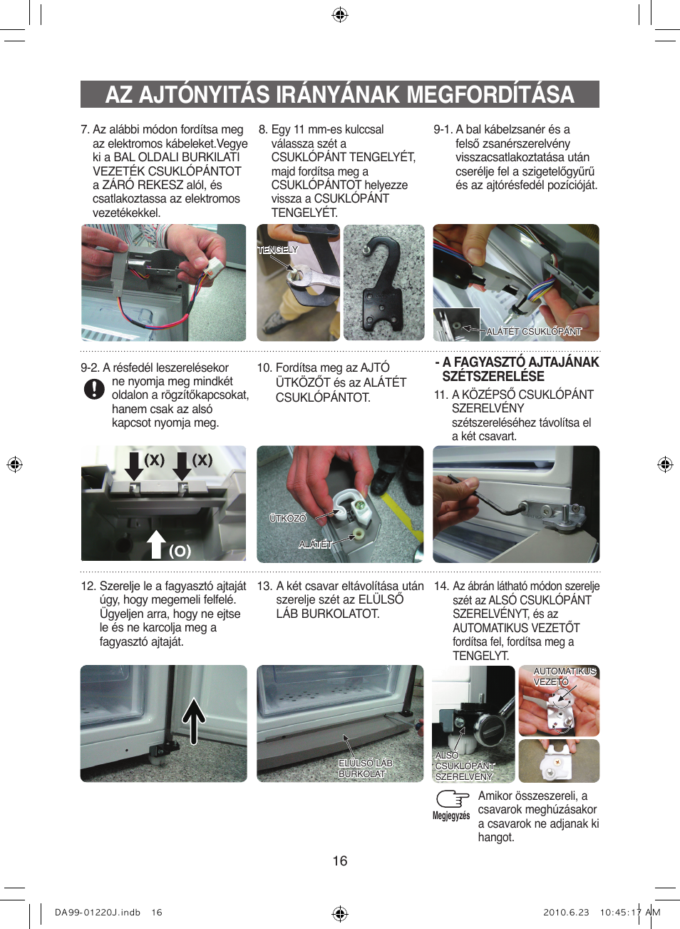 Az ajtónyitás irányának megfordítása | Samsung RL41WCSW User Manual | Page 56 / 100