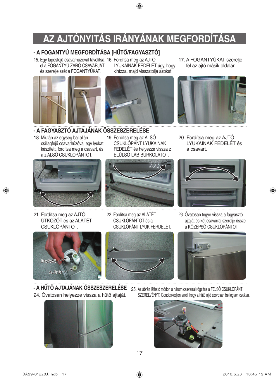 Az ajtónyitás irányának megfordítása | Samsung RL41WCSW User Manual | Page 57 / 100